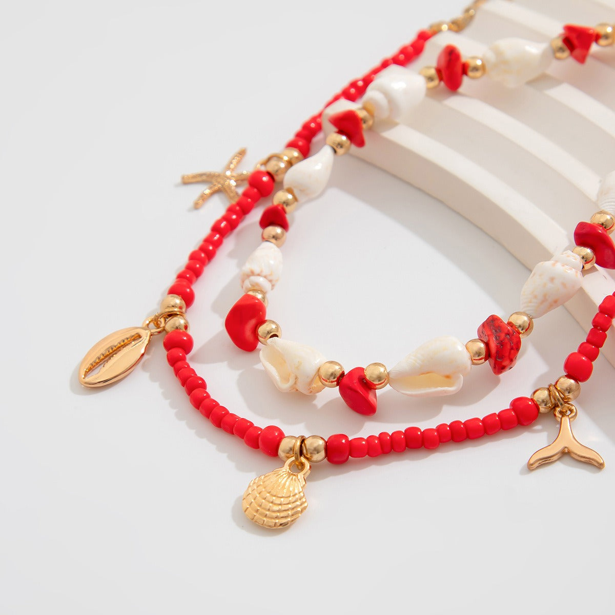 Ethnic Ocean Style Rice Bead Beach Round Water Drop Tassel Anklet