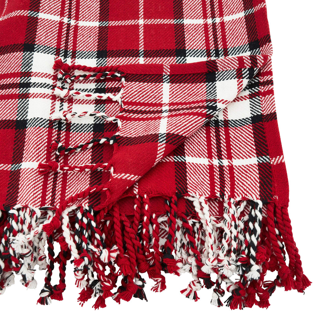 Fennco Styles Country Plaid Tassel 100% Cotton Throw 50 x 60 Inch - Black Red Blanket for Couch, Living Room, Bedroom, Christmas Décor and Everyday Use