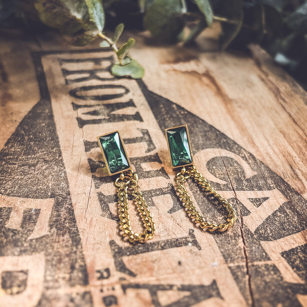 Beautiful Gold Chain and Emerald Earrings
