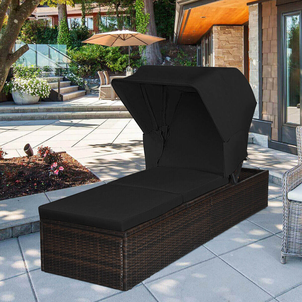 Outdoor Chaise Lounge Chair with Folding Canopy