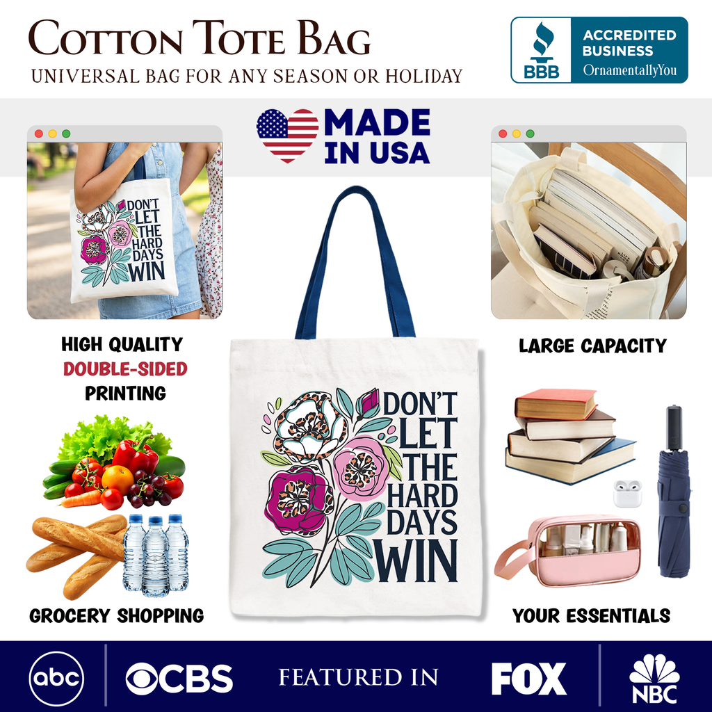 Don’t Let The Hard Days Win Mental Health Tote Bag, Floral Positive Affirmation Gift Shopper