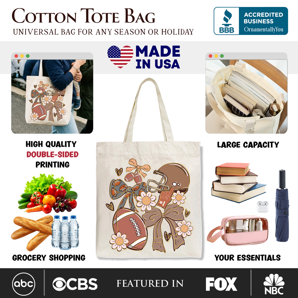 Football Mom Coquette Bow Daisy Tote Bag, Retro Fall Game Day Preppy Gift Shopper
