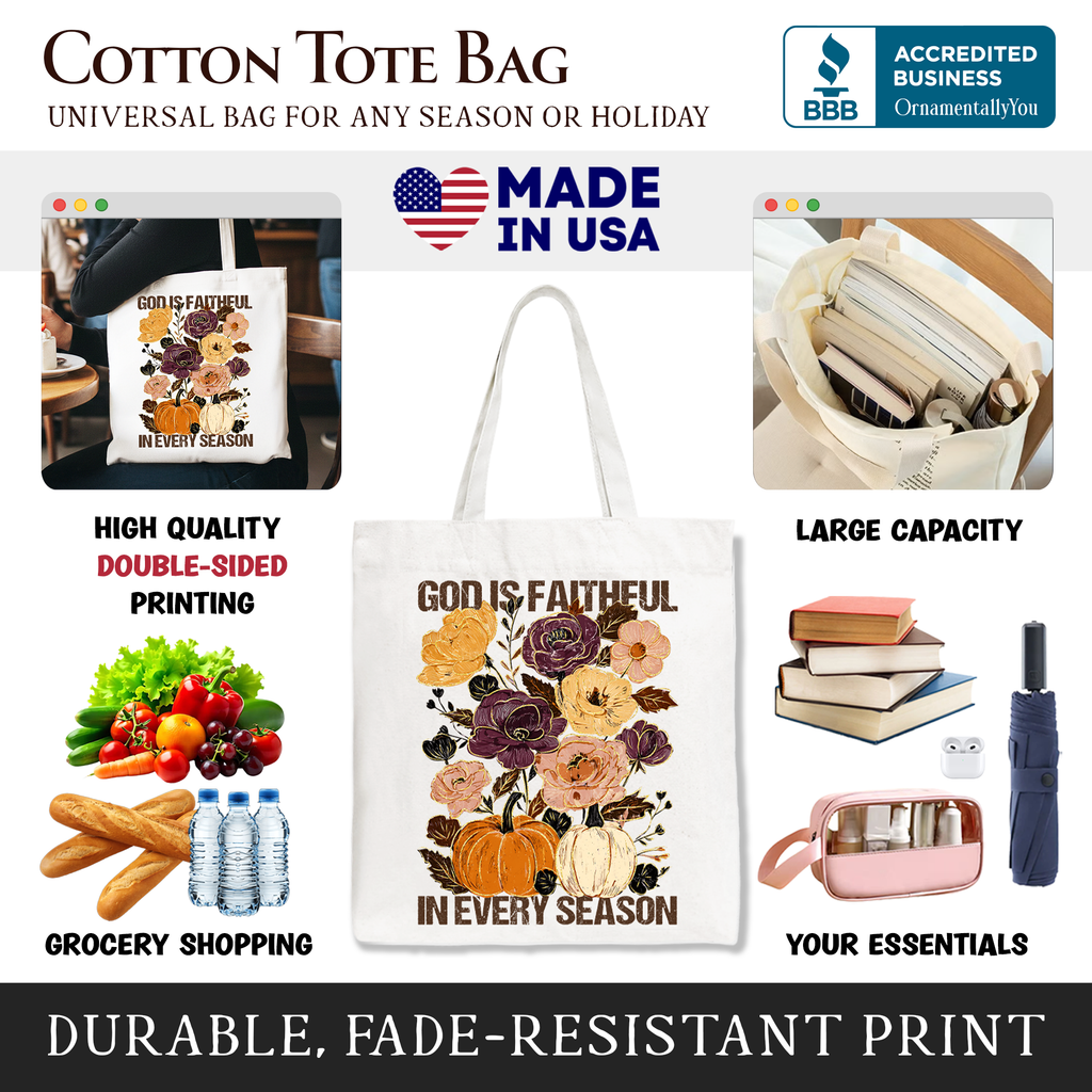 God Is Faithful in Every Season Floral Tote Bag, Christian Fall Gift Shopper