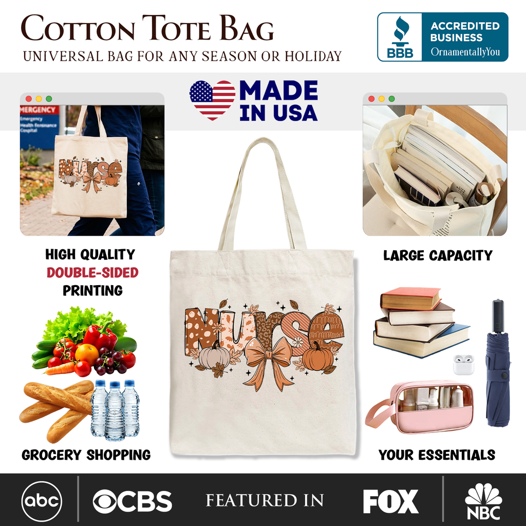 Nurse Coquette Autumn Tote Bag, Cozy Fall Pumpkins for Nurses