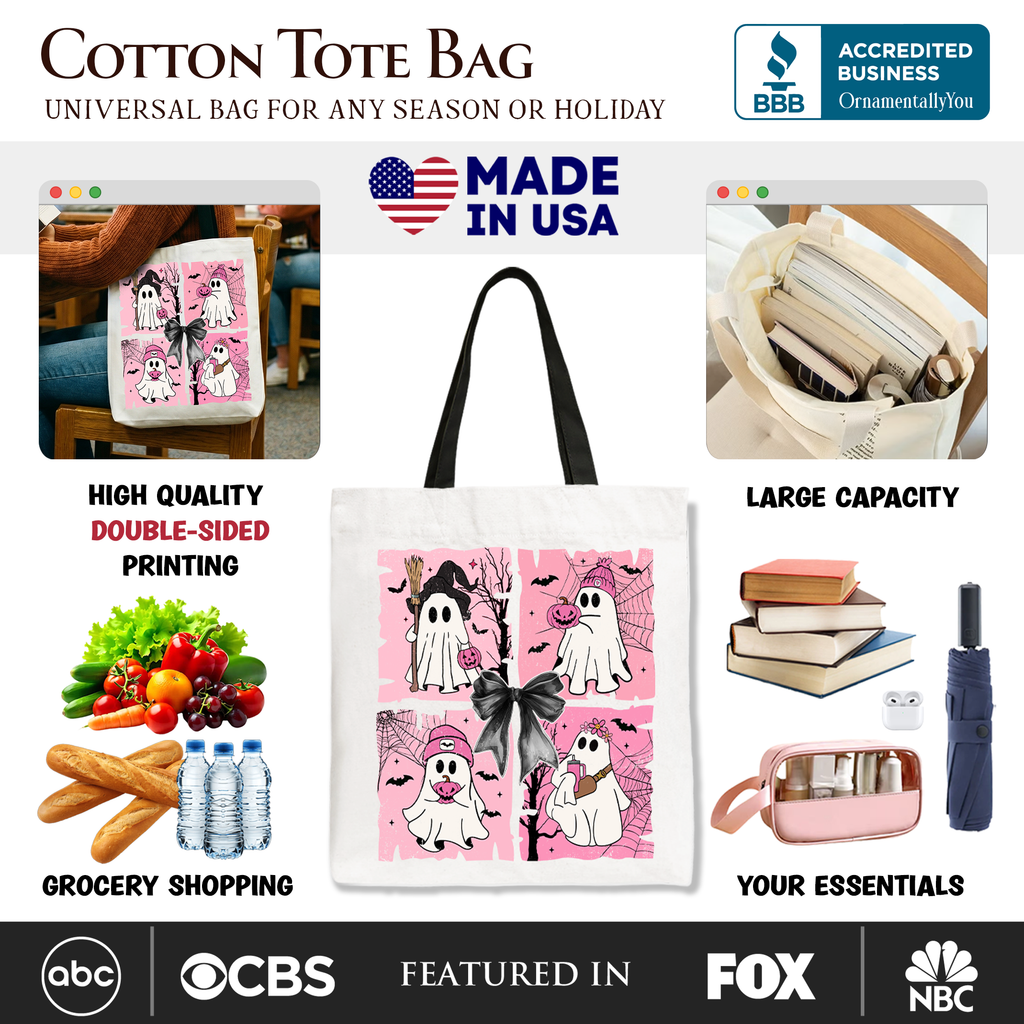 Pink Halloween Ghost Tote Bag, Coquette Spooky Season Gift for Girly Aesthetic