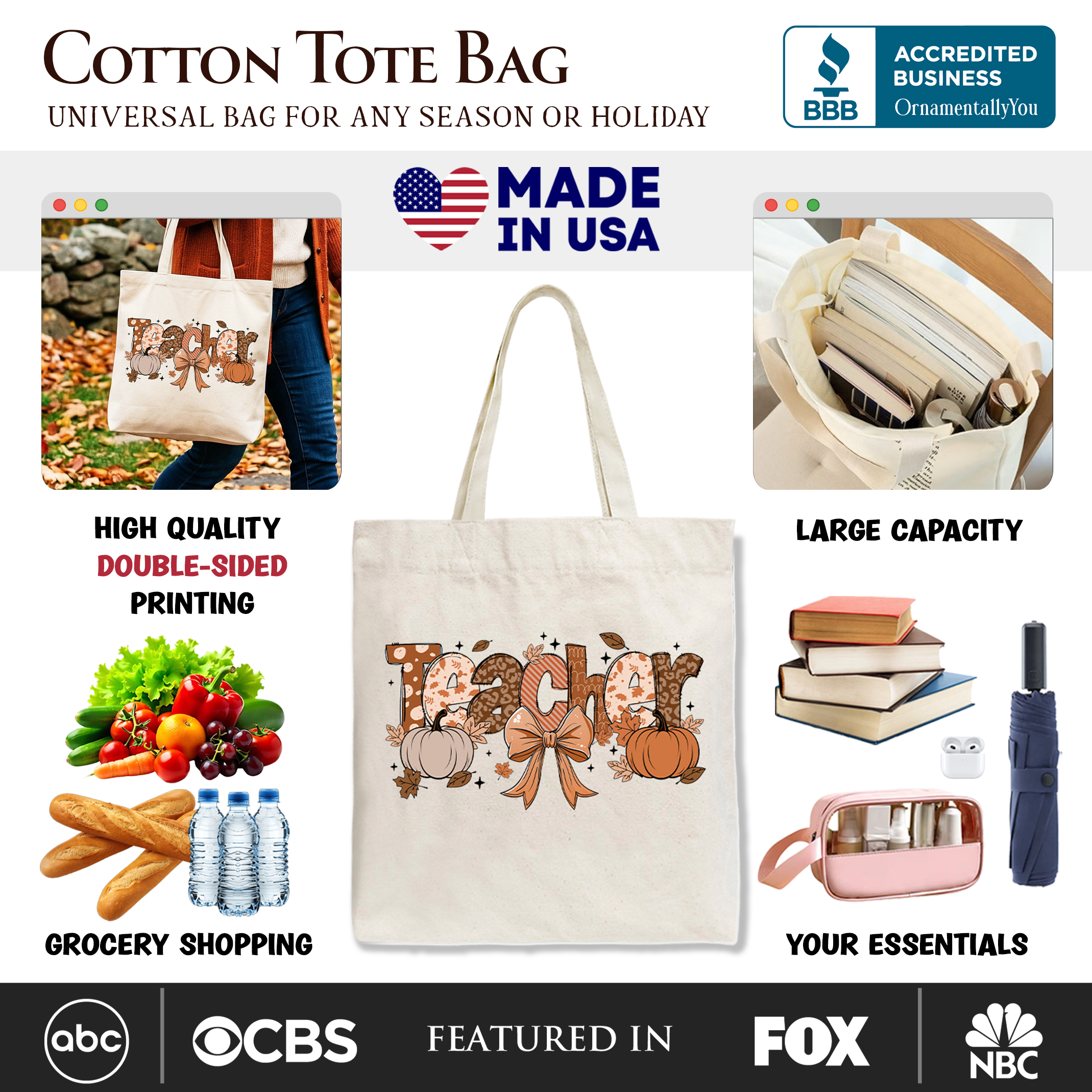 Teacher Coquette Autumn Tote Bag, Cozy Fall Pumpkin Gift Shopper for Educators