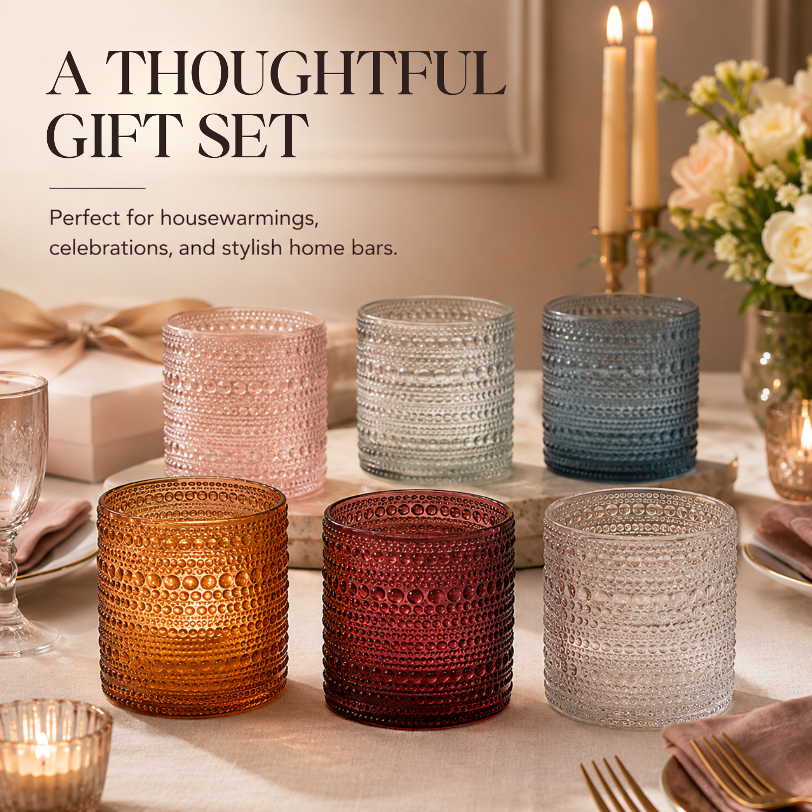 Tonal Hobnail Lowball Glassware, Spring, Set of 6