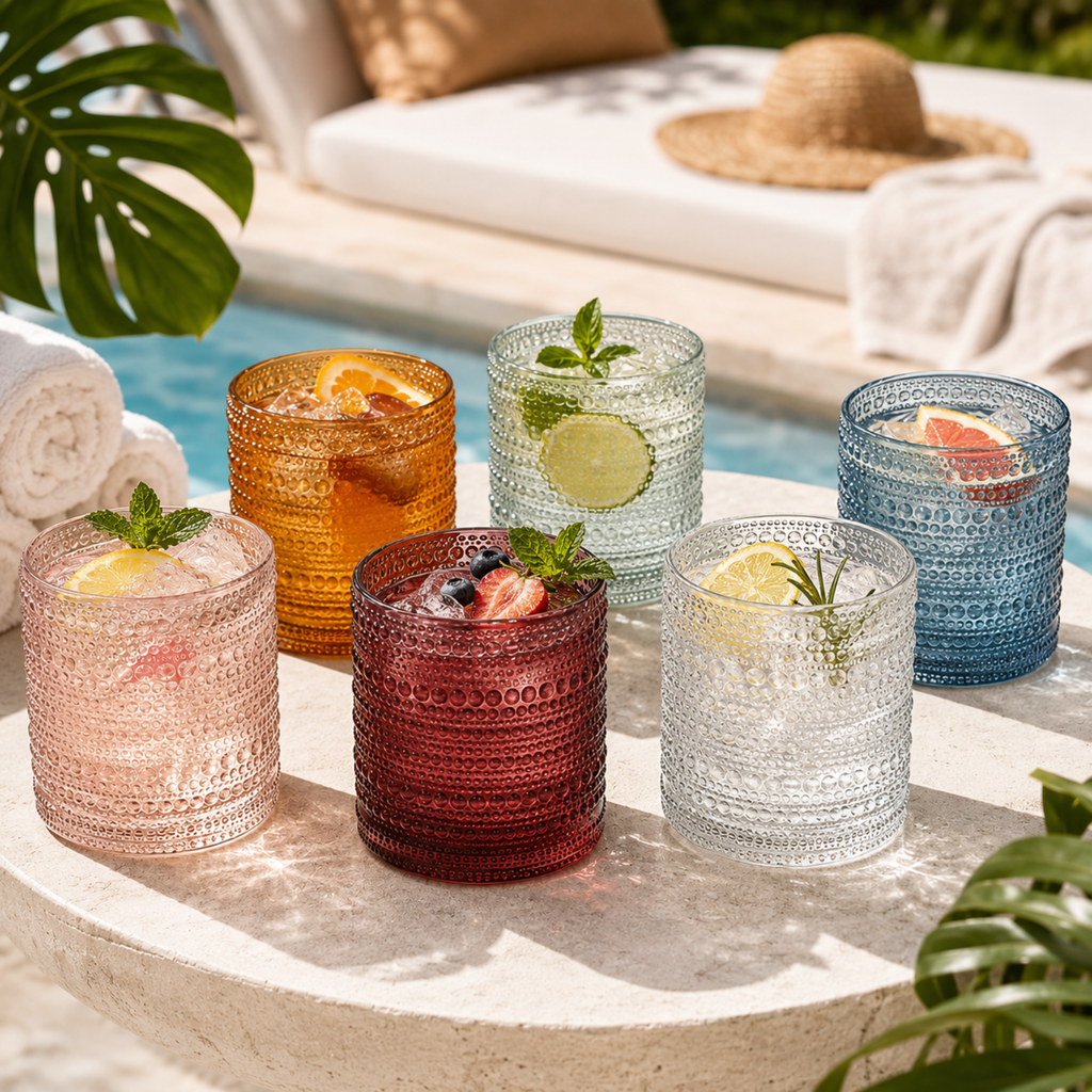 Tonal Hobnail Lowball Glassware, Spring, Set of 6