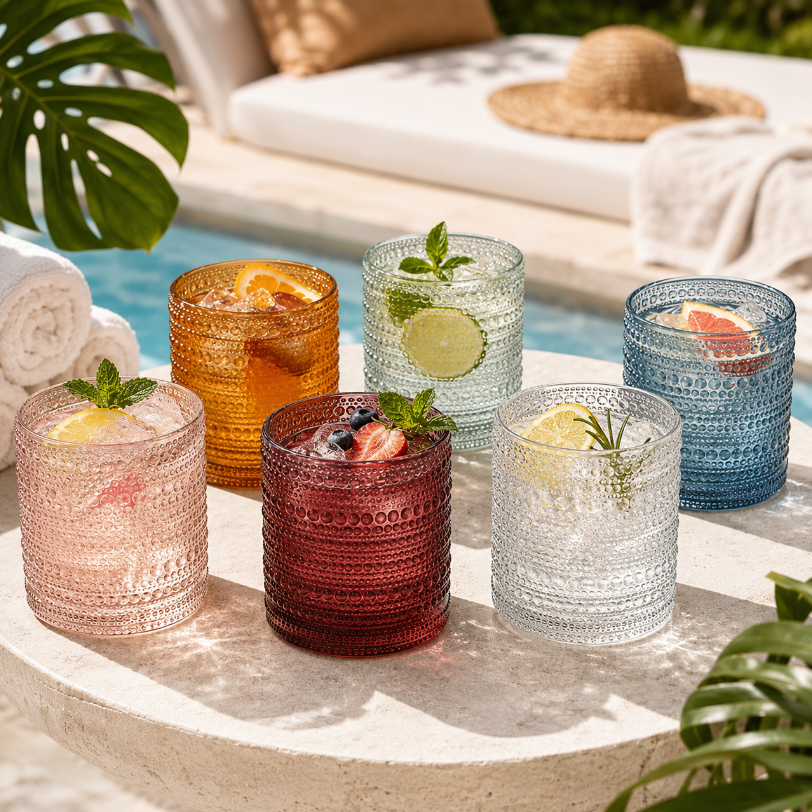Tonal Hobnail Lowball Glassware, Spring, Set of 6