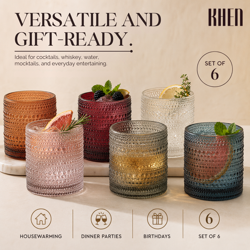Tonal Hobnail Lowball Glassware, Spring, Set of 6