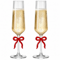 Clear Champagne Glass with Red Bow on Stem, Set of 2
