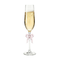 Single Clear Champagne Glass with Pink Bow on Stem, One Piece