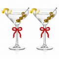 Clear Martini Glass with Red Bow on Stem, Set of 2