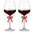 Large Clear Wine Glass with Red Bow on Stem, Set of 2