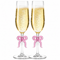 Clear Champagne Glass with Pink Bow on Stem, Set of 2