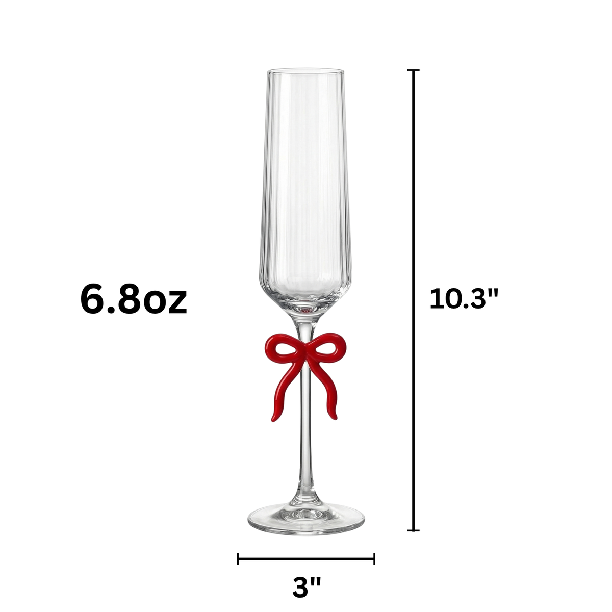 Single Ribbed Clear Champagne Glass with Red Bow on Stem
