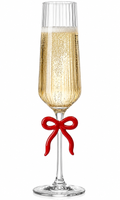 Single Ribbed Clear Champagne Glass with Red Bow on Stem