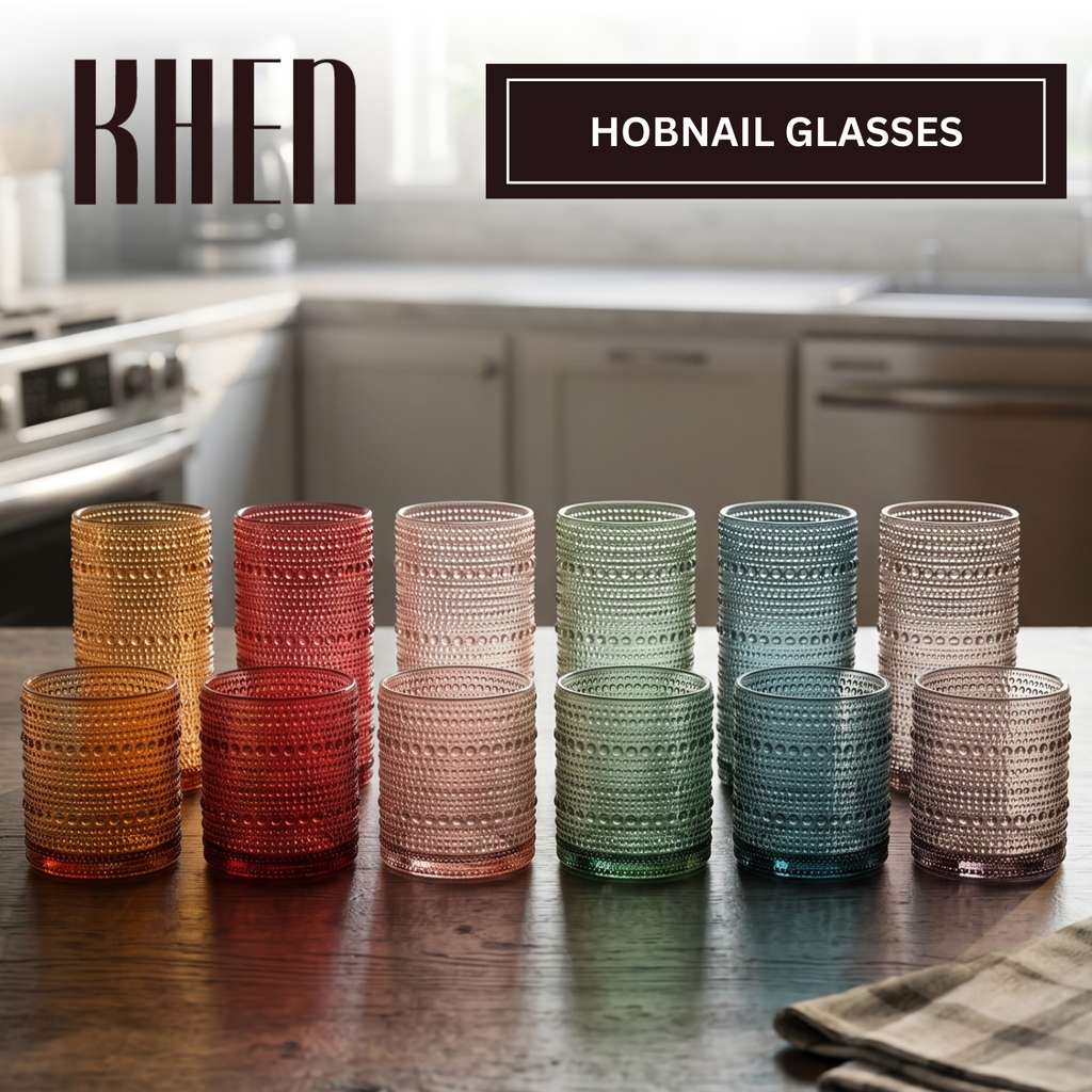 Tonal Hobnail Highball & Lowball Glassware, Set of 12