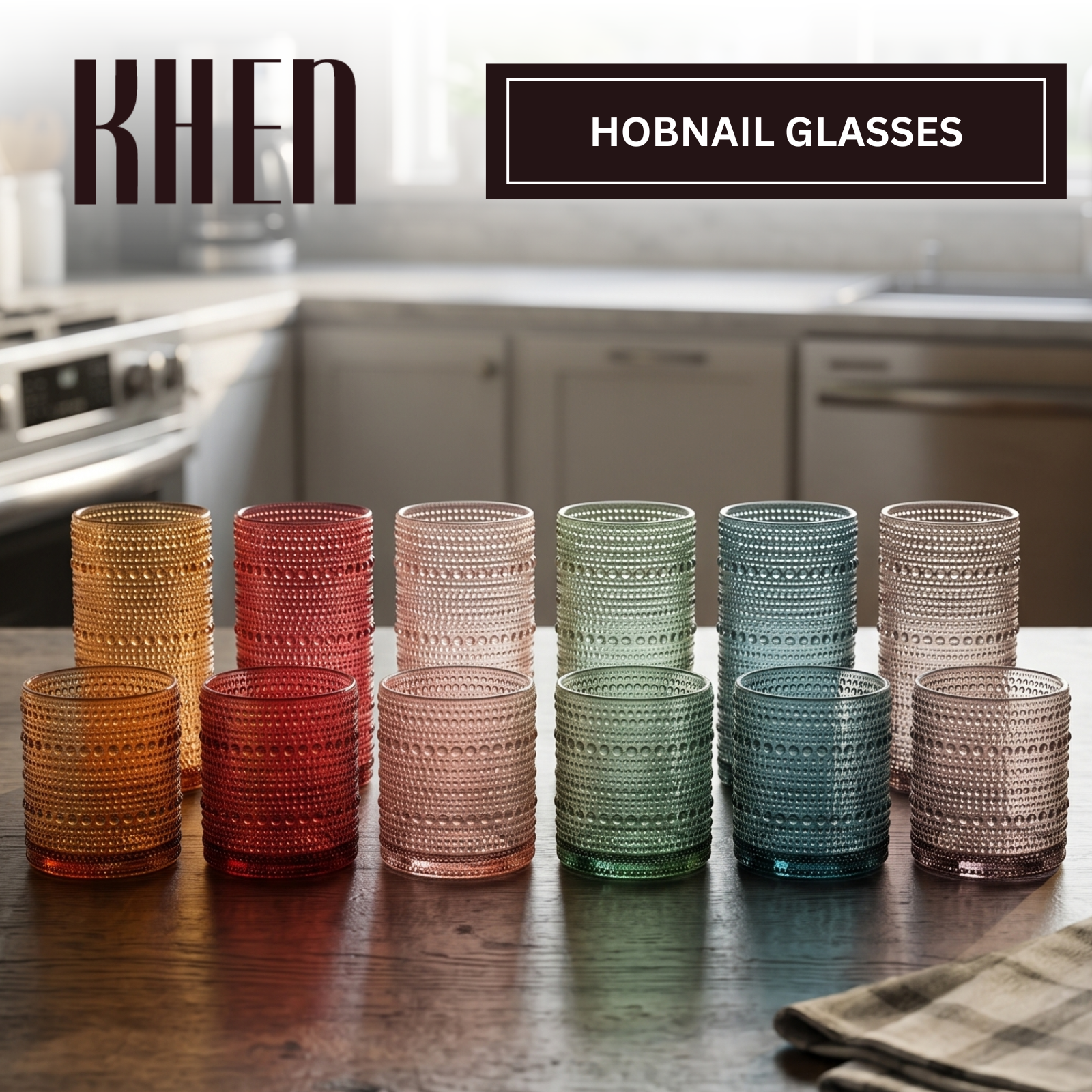Tonal Hobnail Highball & Lowball Glassware, Set of 12