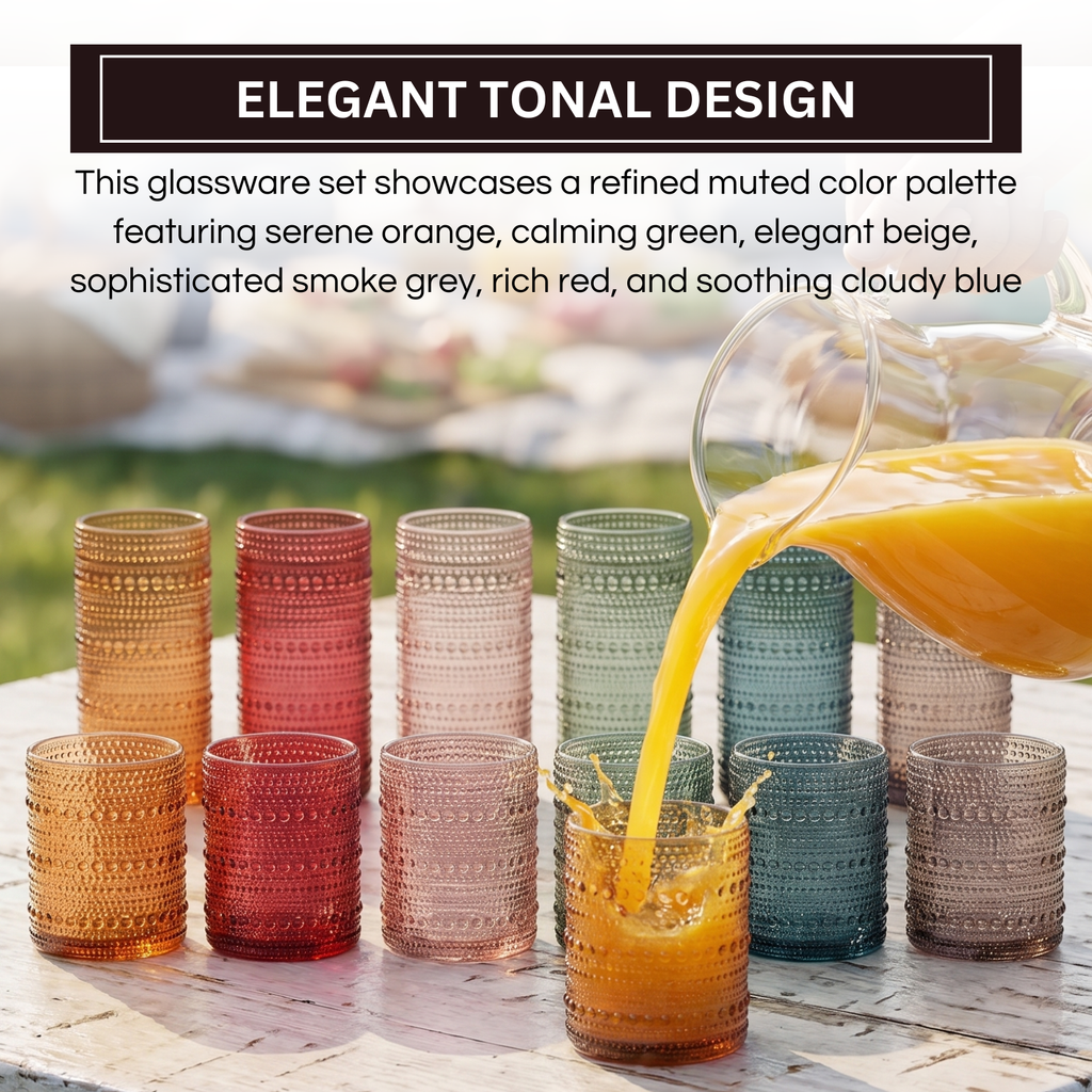 Tonal Hobnail Highball & Lowball Glassware, Set of 12
