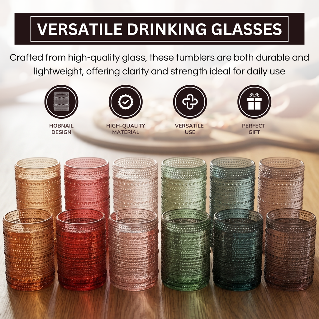 Tonal Hobnail Highball & Lowball Glassware, Set of 12