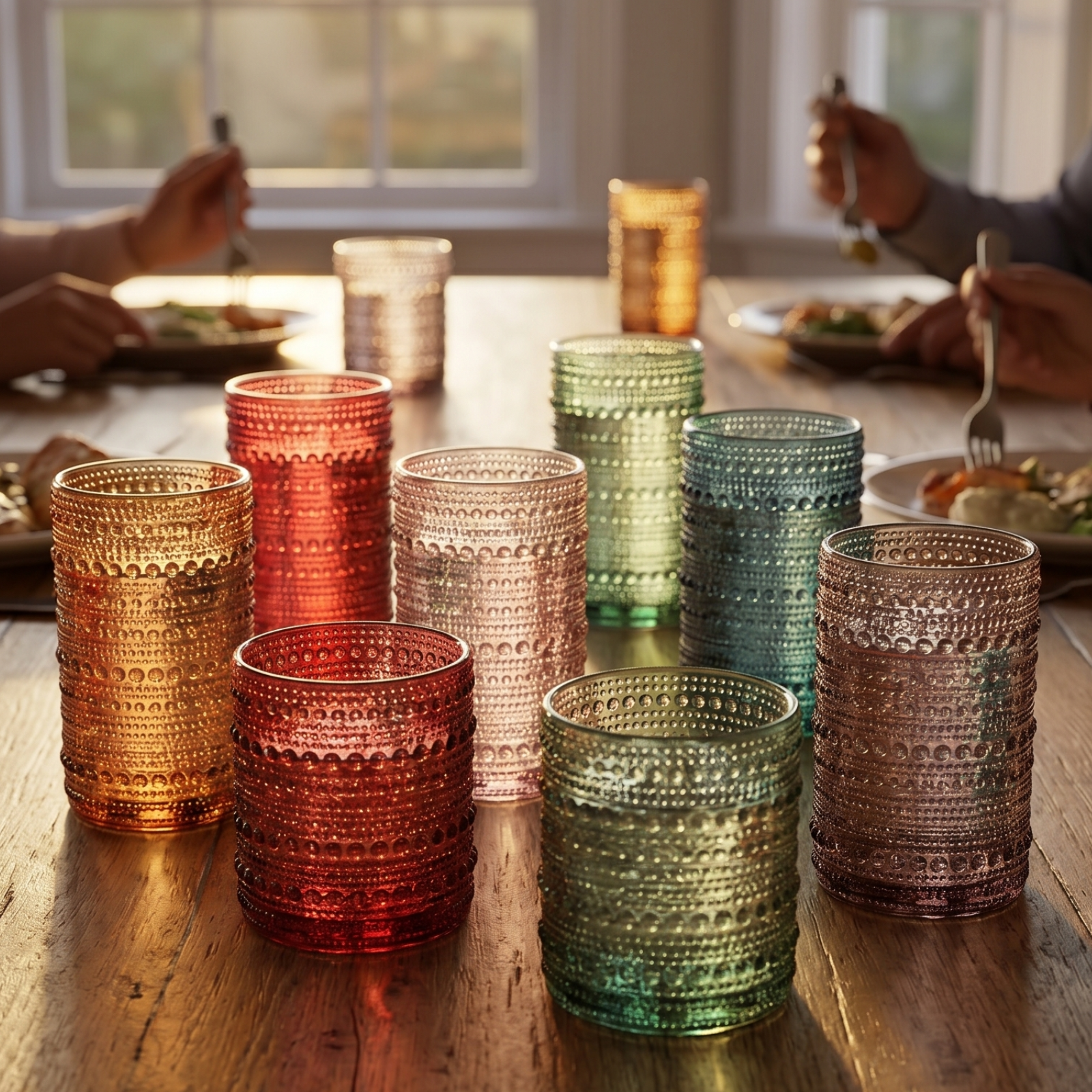 Tonal Hobnail Highball & Lowball Glassware, Set of 12