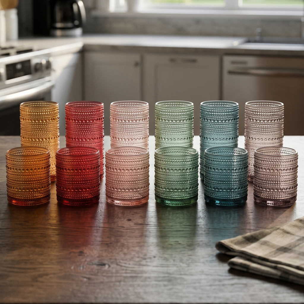Tonal Hobnail Highball & Lowball Glassware, Set of 12
