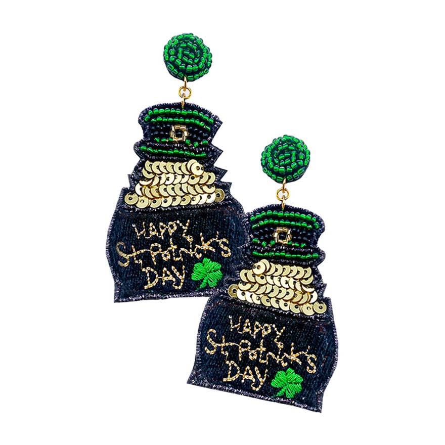 Happy St. Patrick's Day Felt Back Shamrock Dangle Earrings