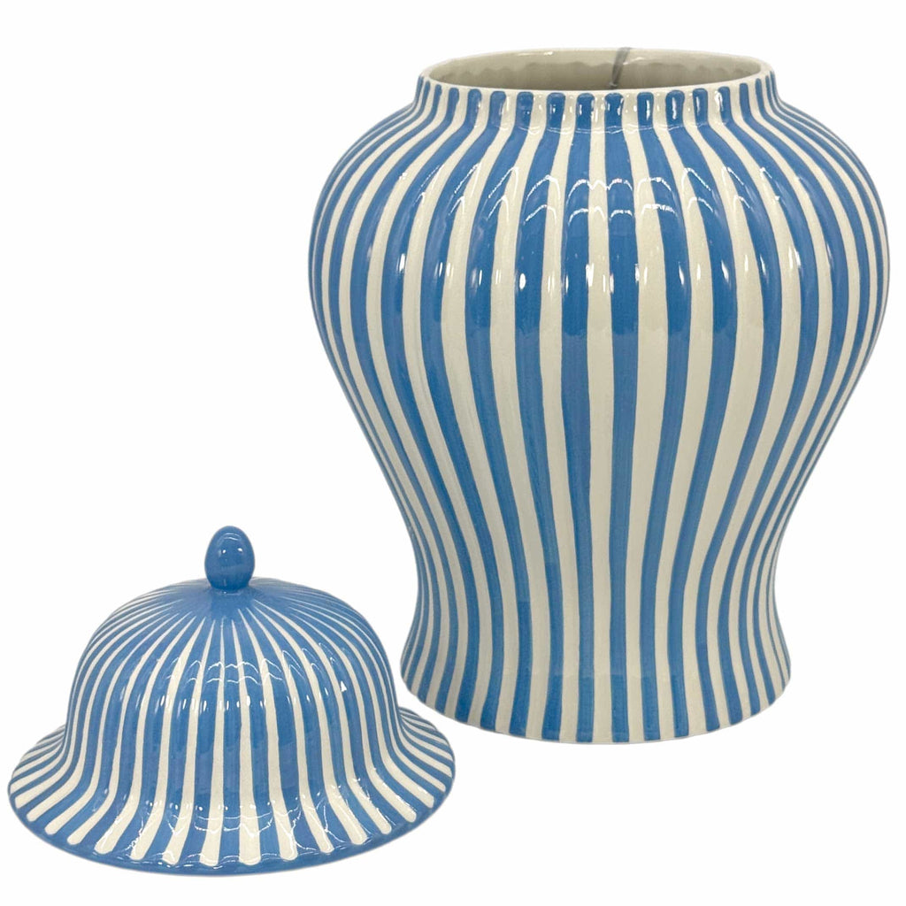 Blue & White Candy Cane Striped Ceramic Vase – 18"