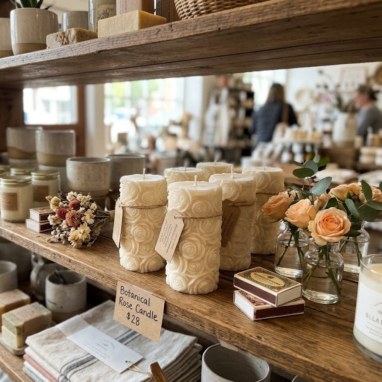 Botanical Rose Pillar Candle