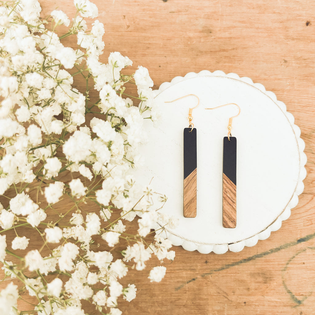 Beautiful Black Resin and Wood Earrings