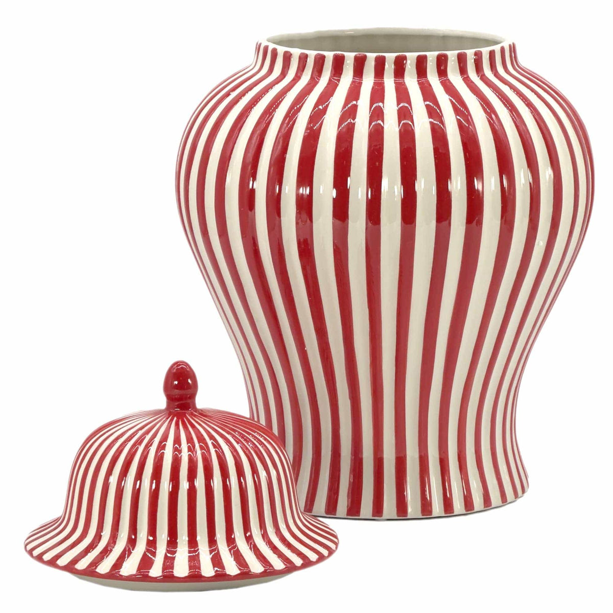 Candy Cane Striped Red and White Ceramic Vase - 18 Inches