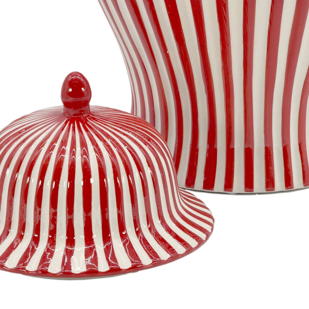 Candy Cane Striped Red and White Ceramic Vase - 18 Inches