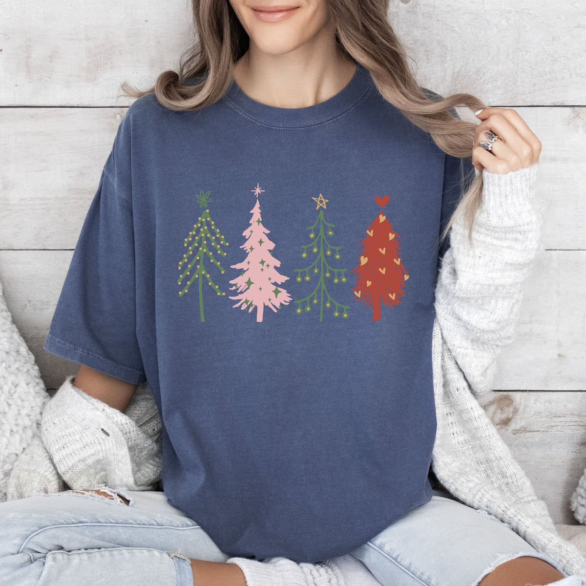 Cute Christmas Trees Vintage Style Pine Tree Silhouettes Festive Winter Scene Comfort Colors Tee