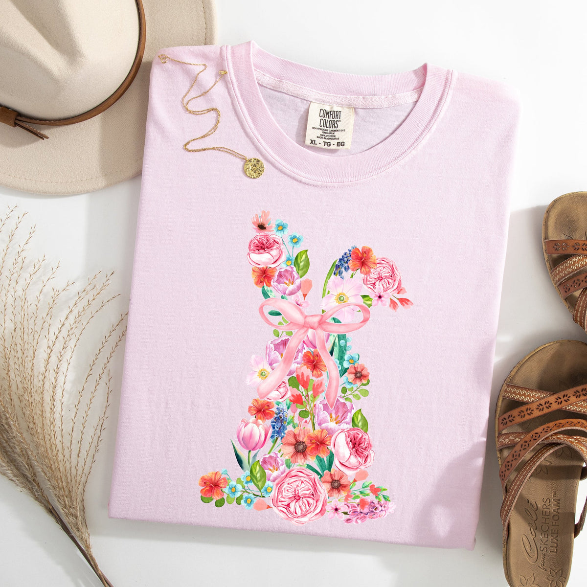 Colorful Floral Easter Bunny Jesus Graphic Artwork Spring Holidays Comfort Colors Tee