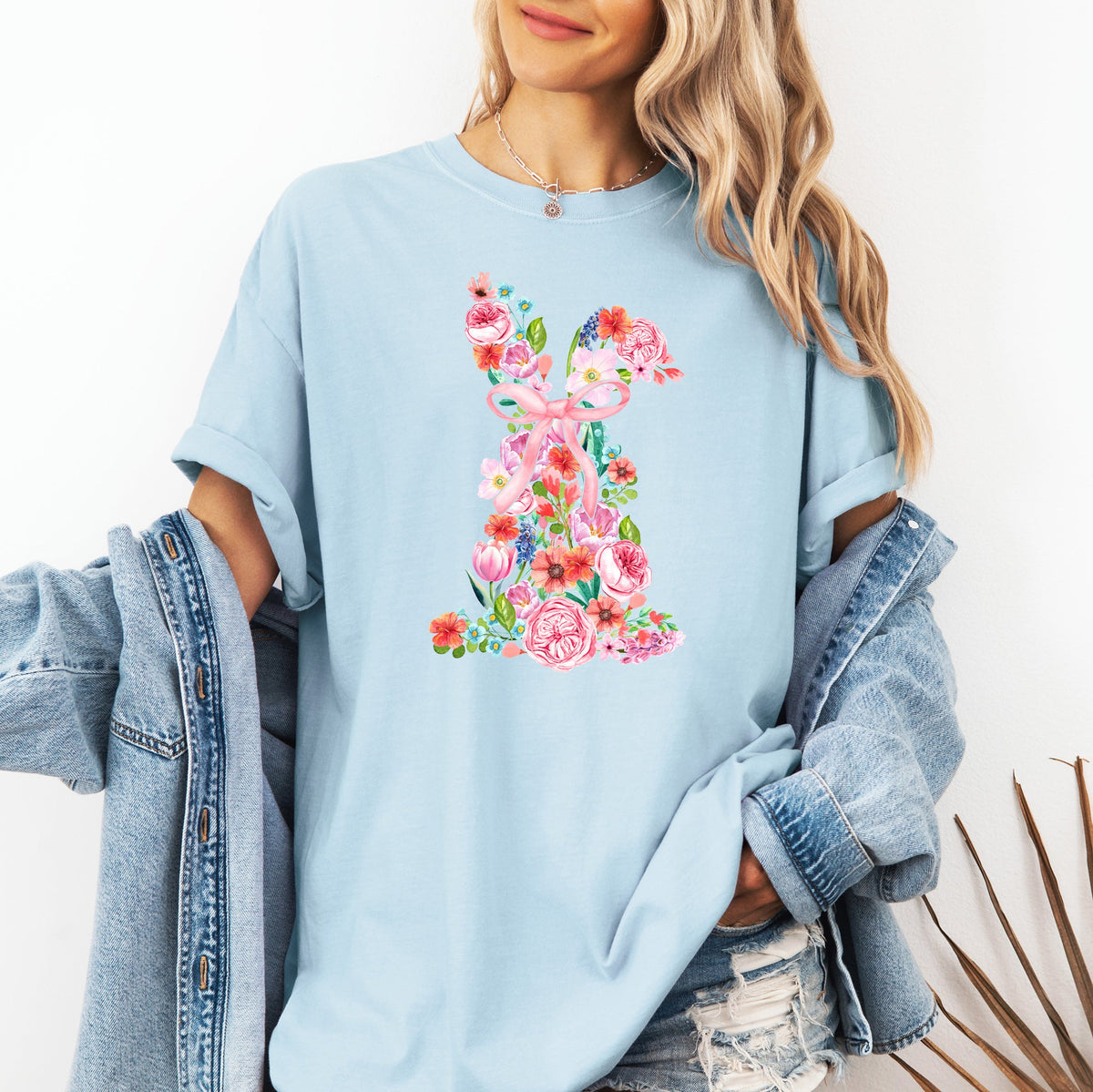 Colorful Floral Easter Bunny Jesus Graphic Artwork Spring Holidays Comfort Colors Tee