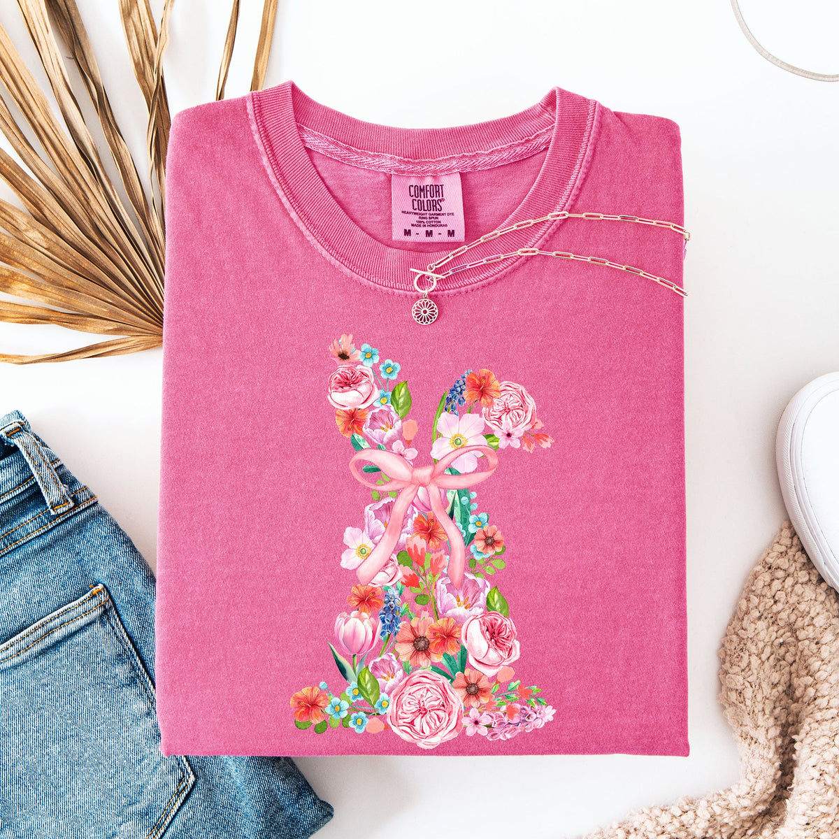 Colorful Floral Easter Bunny Jesus Graphic Artwork Spring Holidays Comfort Colors Tee