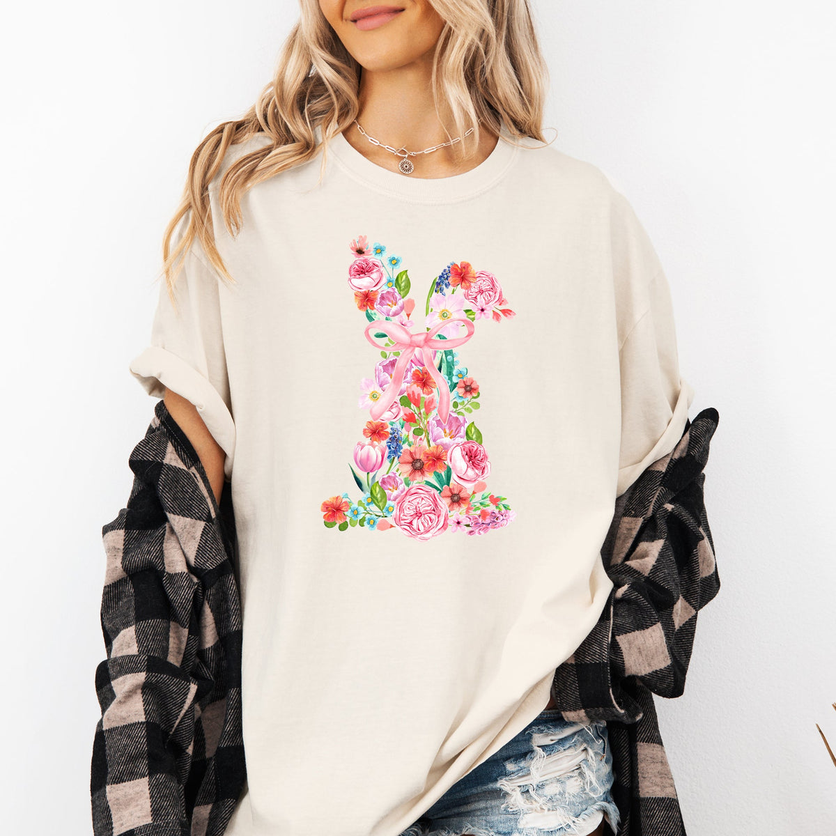 Colorful Floral Easter Bunny Jesus Graphic Artwork Spring Holidays Comfort Colors Tee