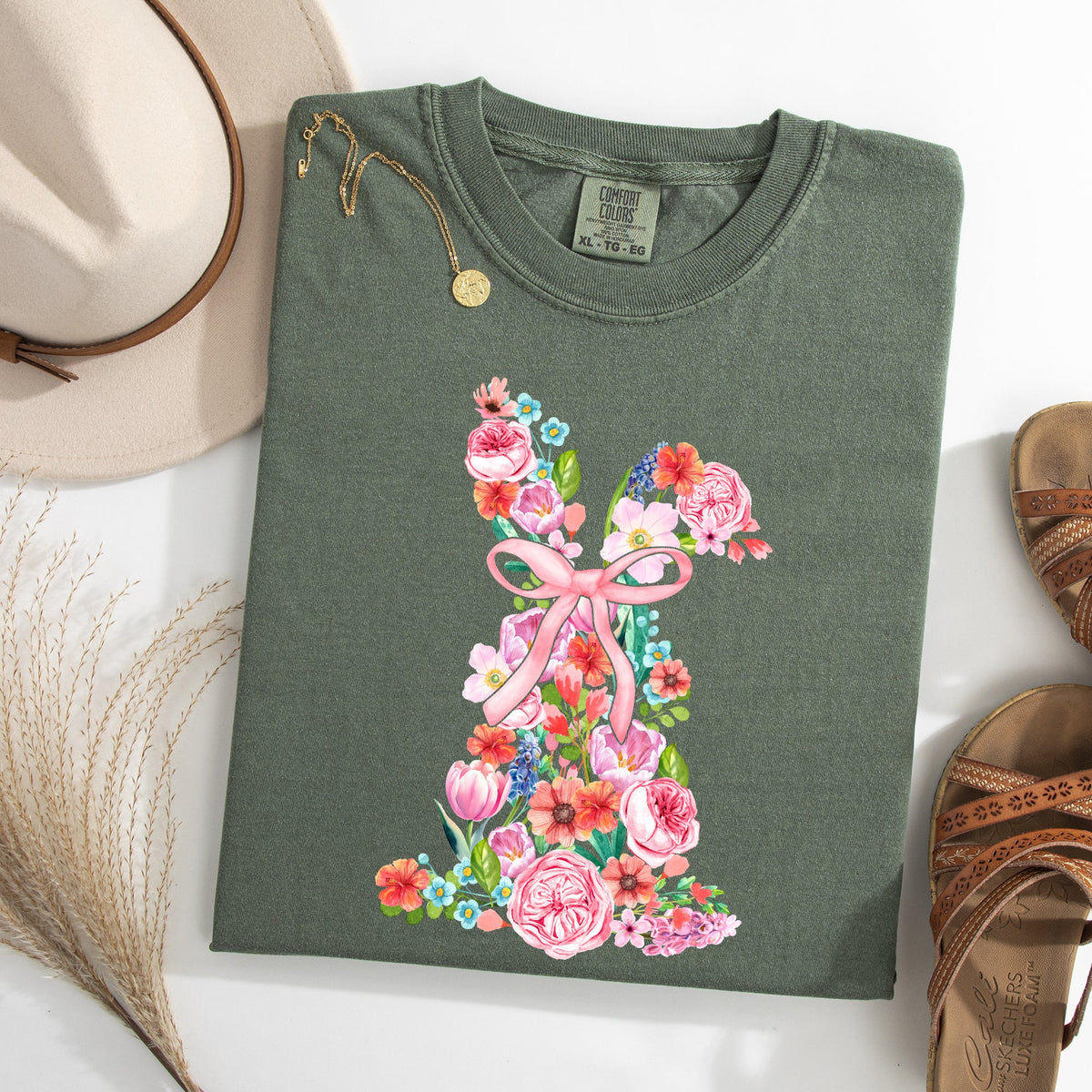 Colorful Floral Easter Bunny Jesus Graphic Artwork Spring Holidays Comfort Colors Tee