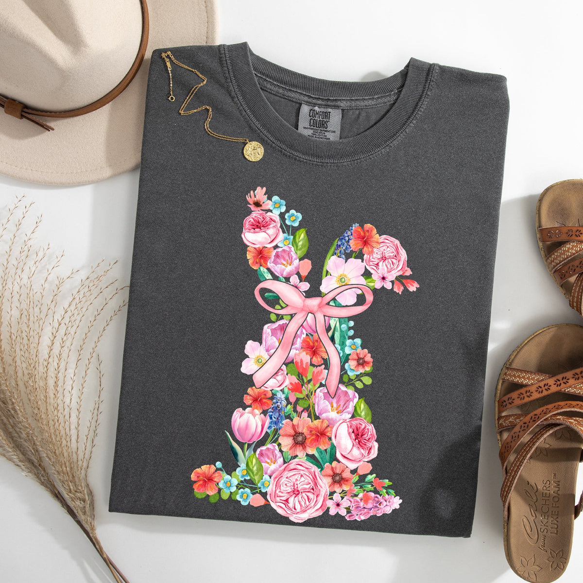 Colorful Floral Easter Bunny Jesus Graphic Artwork Spring Holidays Comfort Colors Tee