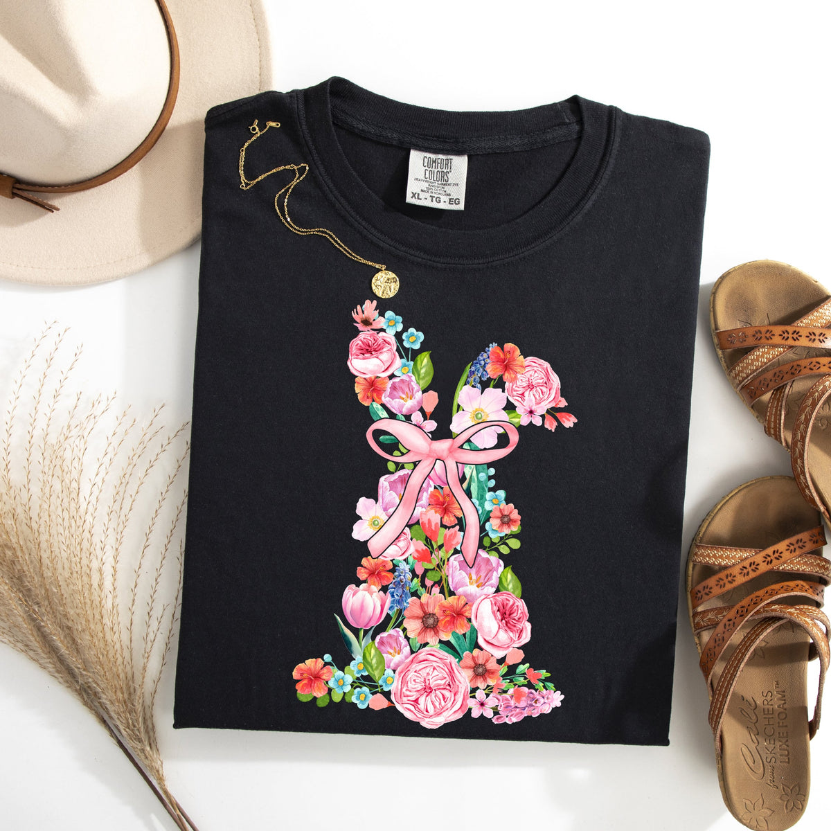 Colorful Floral Easter Bunny Jesus Graphic Artwork Spring Holidays Comfort Colors Tee