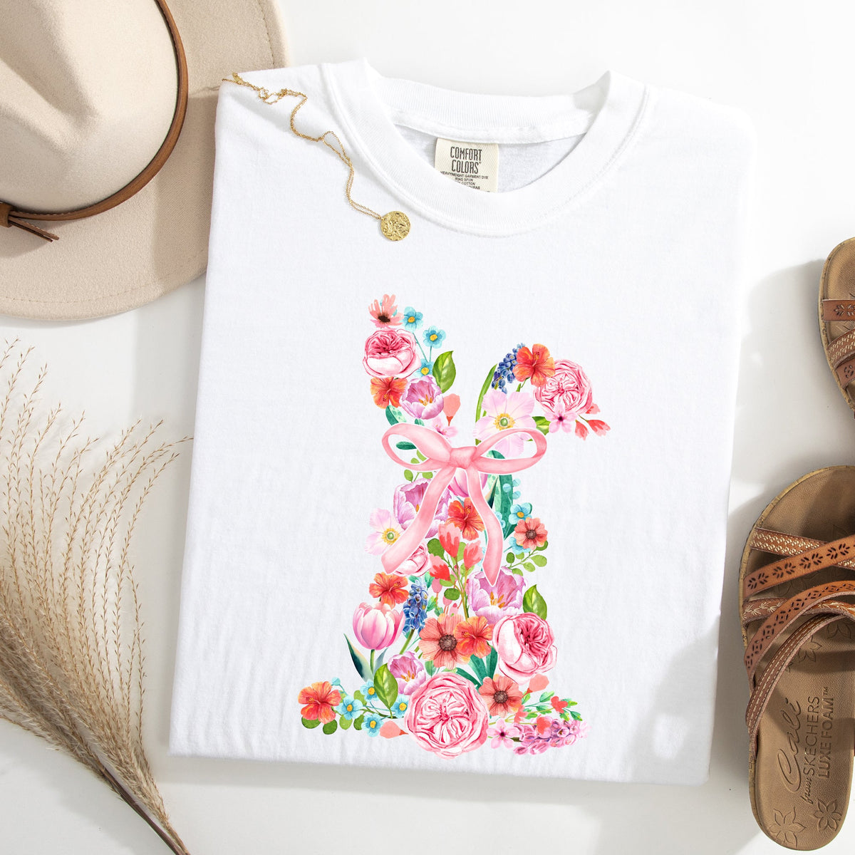 Colorful Floral Easter Bunny Jesus Graphic Artwork Spring Holidays Comfort Colors Tee