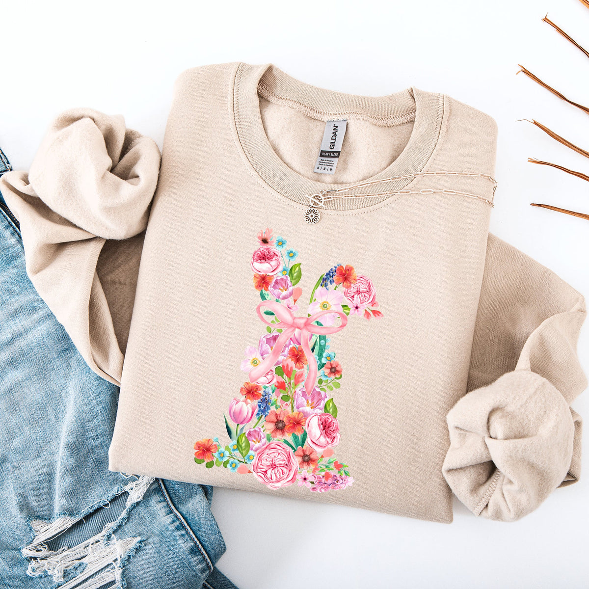 Colorful Floral Easter Bunny Jesus Rabbit Holiday Celebration Illustration Sweatshirt
