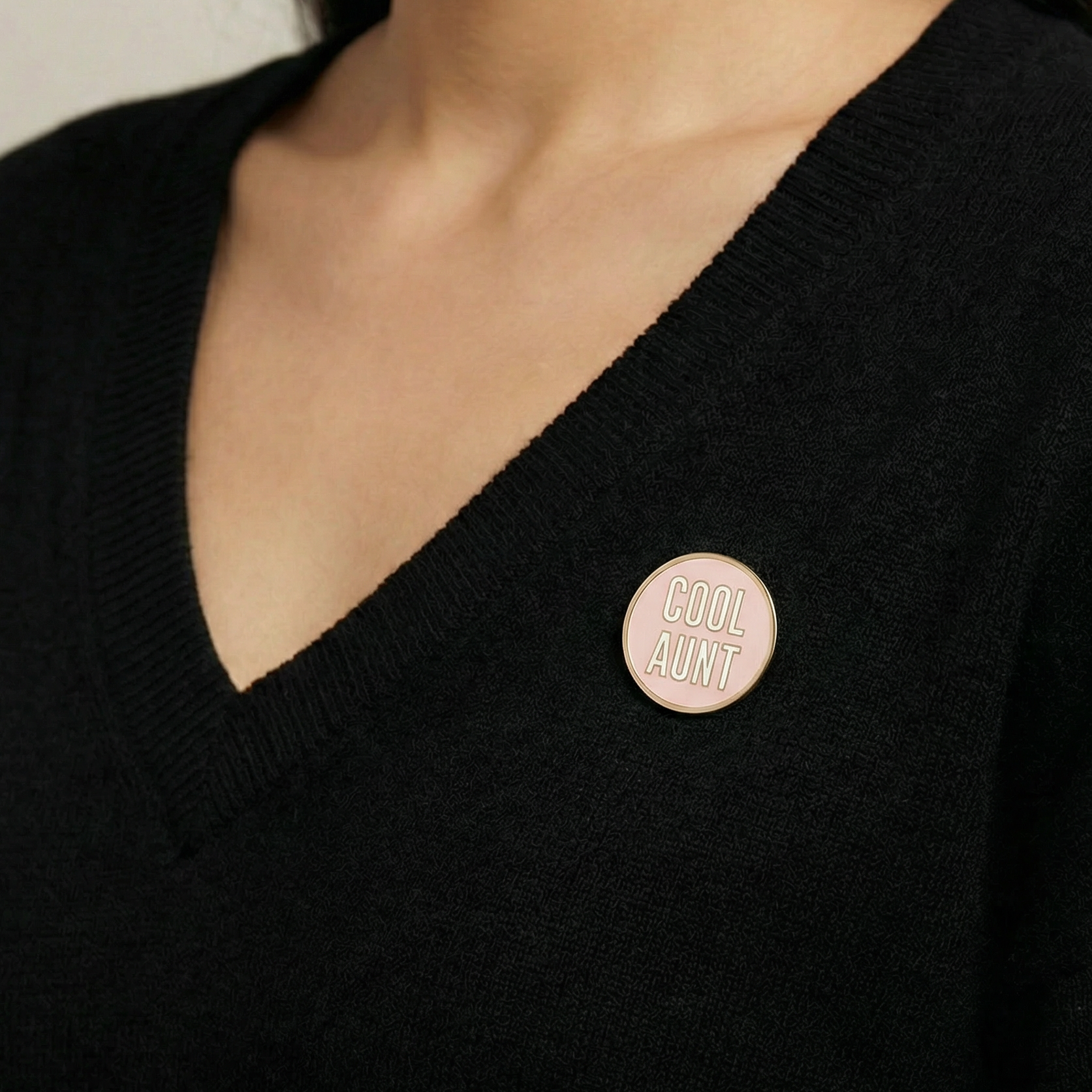 Cool Aunt Brass Lapel Pin in Black or Pink