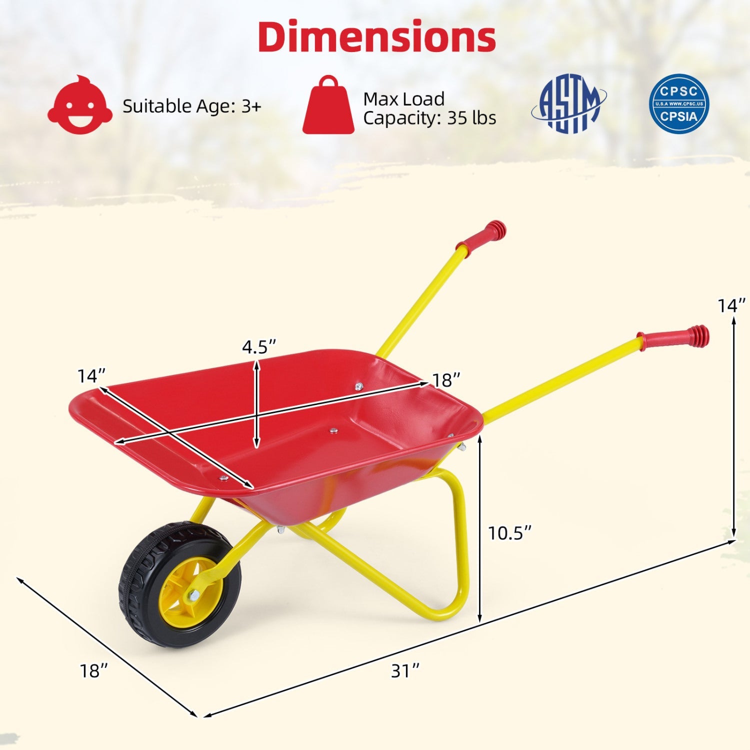 Costzon Kids Wheelbarrow with All-Terrain Wheels-Red
