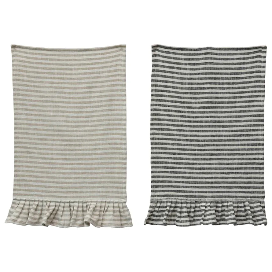 Cotton Striped Tea Towel with Ruffle - 2 Colors