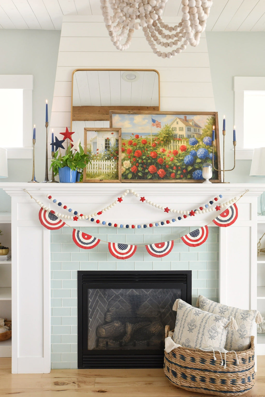 Cottage with Patriotic Flowers Framed Art