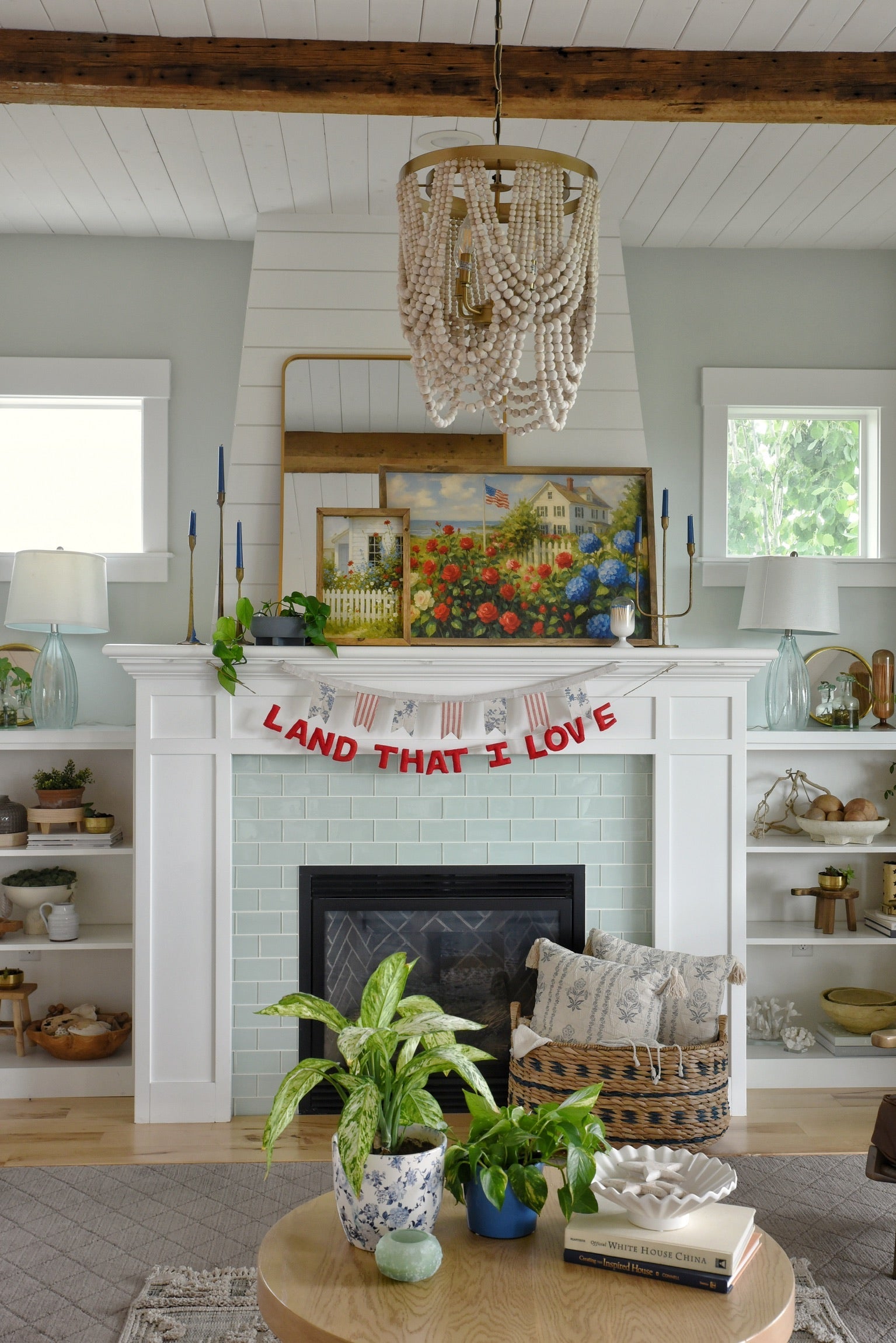 Cottage with Patriotic Flowers Framed Art