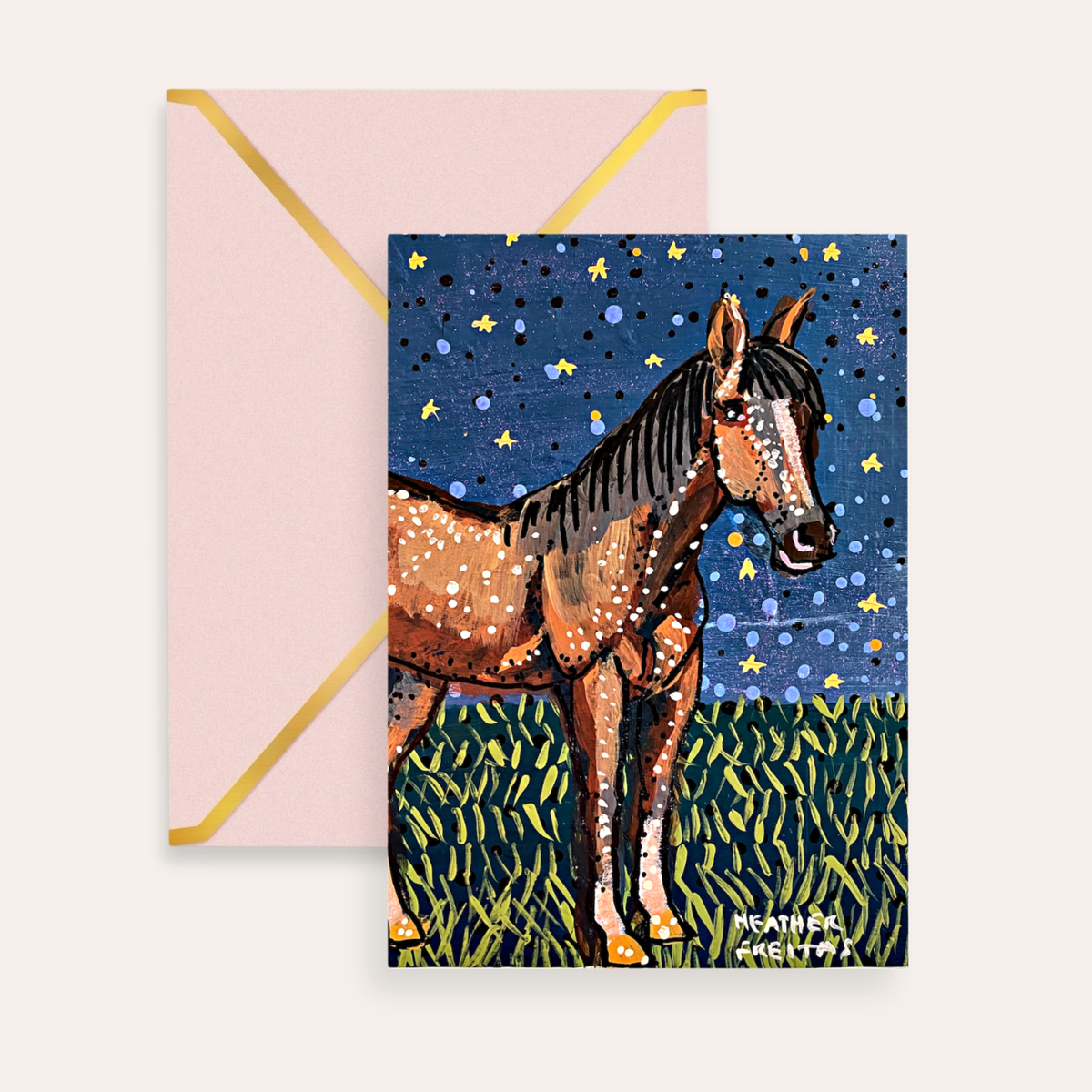 Brown Horse Starry Night Fine Art Greeting Card