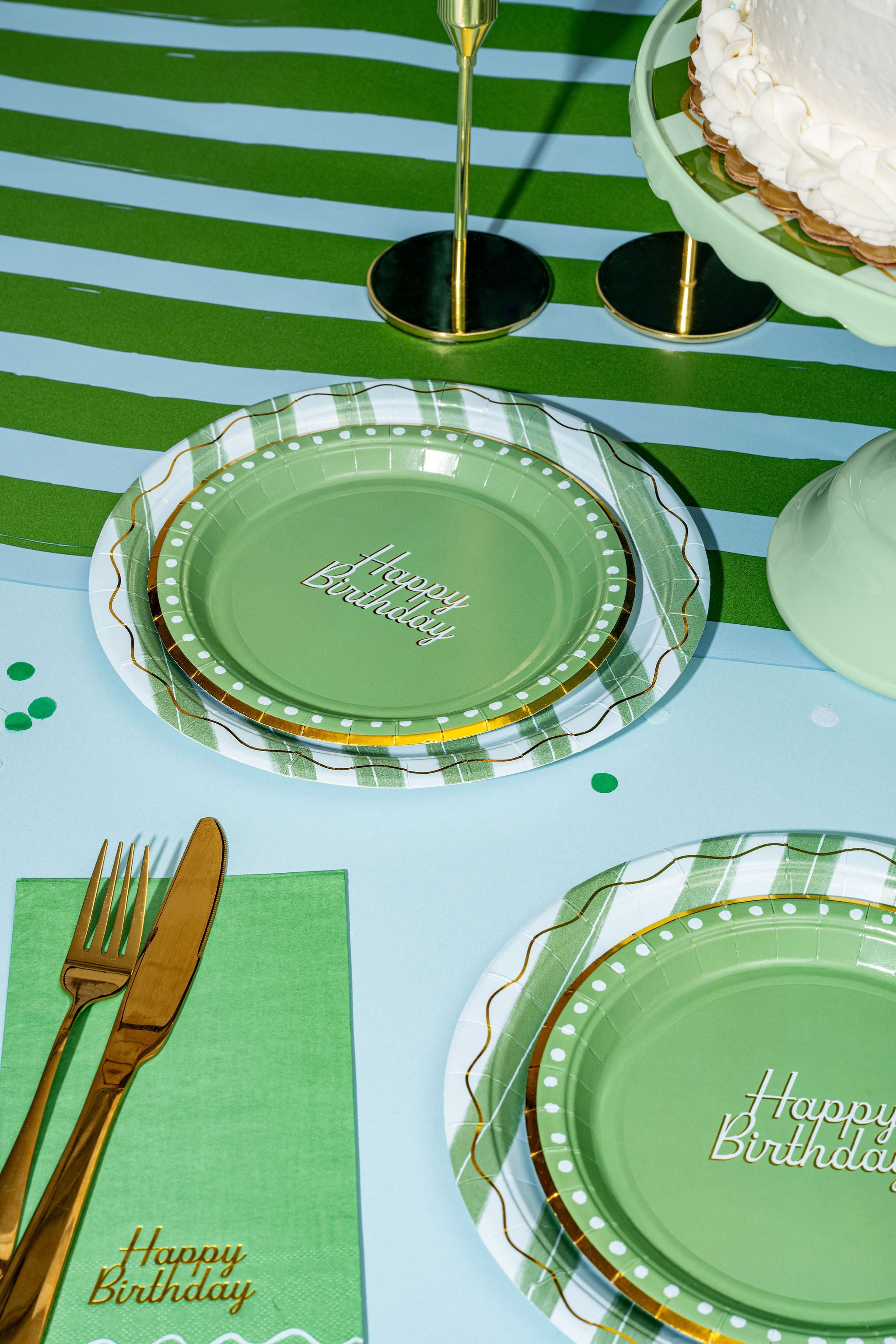 Blue & Green Stripe Dinner Plates